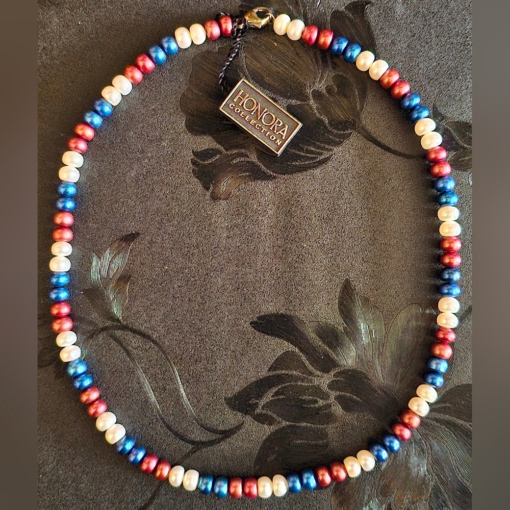 Honora Pearl 18" Patriotic Necklace - Red, Blue, White